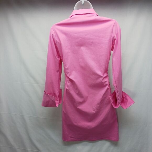 H&M Divide Pink BodyCon Shirt Dress Barbiecore, Feminine. Woman's Small......... - Picture 3 of 11